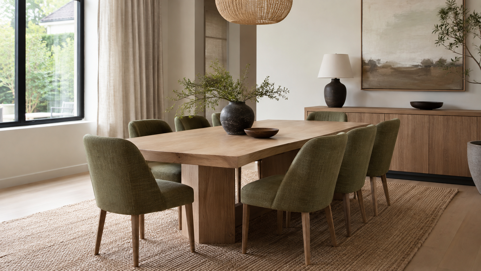 Olive Linen Dining Chairs Wood Table